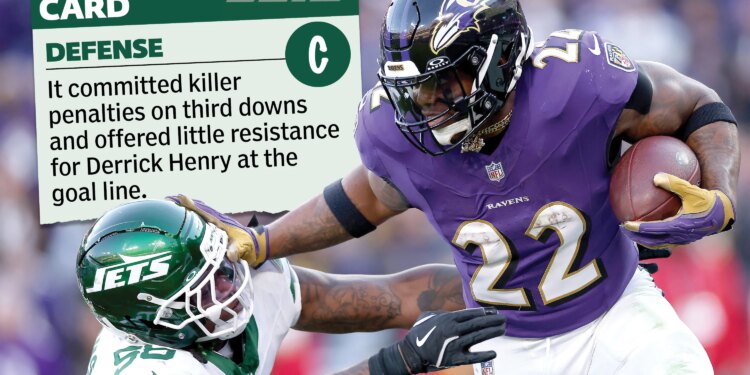 Jets takeaways, report card from NFL Week 12 loss to Ravens