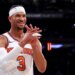 New York Knicks guard Josh Hart #3 reacts on the court during the second quarter.