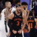 Josh Hart celebrates after a Jalen Brunson bucket during the Knicks' 118-109 over the Bucks on Nov. 28, 2025 at Madison Square Garden.