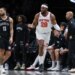 New York Knicks forward Guerschon Yabusele (28) reacts in front of Brooklyn Nets guard Tyrese Martin (13).Knicks forward Guerschon Yabusele (28) reacts in front of Brooklyn Nets guard Tyrese Martin