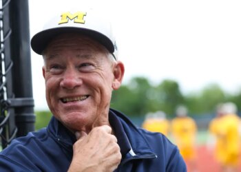 Longtime head coach Tom Sheedy looks on during baseball practice at Massapequa High School in Massapequa, N.Y. on Wednesday, May 28, 2025.
