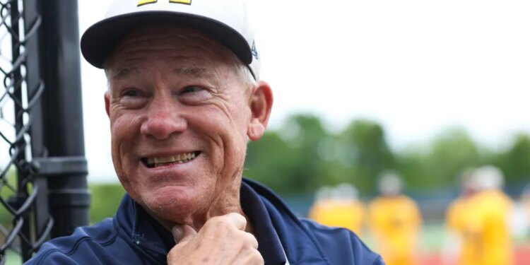 Longtime head coach Tom Sheedy looks on during baseball practice at Massapequa High School in Massapequa, N.Y. on Wednesday, May 28, 2025.