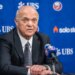 New York Islanders GM Lou Lamoriello speaking at a press conference.