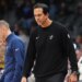 Miami Heat head coach Erik Spoelstra, front, heads to the locker room after a loss to the Denver Nuggets at Ball Arena on Wednesday, November 5, 2025, in Denver.