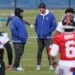 New York Giants head coach Brian Daboll and offensive coordinator Mike Kafka during practice.