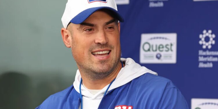 Giants interim coach Mike Kafka talks to the media during a press conference on Nov. 26, 2025.