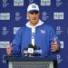 New York Giants interim head coach Mike Kafka speaking to the media before practice at the New York Giants training facility in East Rutherford, New Jersey.