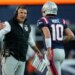 Patriots coach Mike Vrabel with quarterback Drake Maye during the team's Week 9 win over the Falcons.