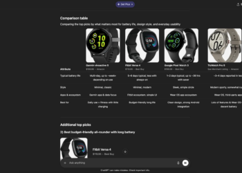 A screenshot of ChatGPT Shopping Research results