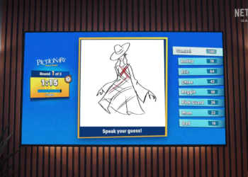 Image of Netflix’s new Pictionary game featuring a drawing of a stylish woman wearing a hat.