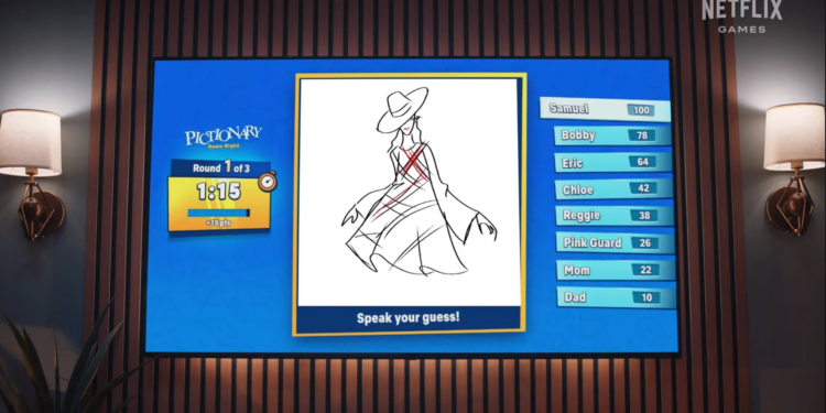 Image of Netflix’s new Pictionary game featuring a drawing of a stylish woman wearing a hat.