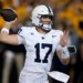 Penn State quarterback Ethan Grunkemeyer throwing a pass during a college football game against Iowa.