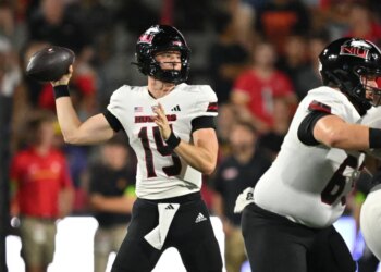 Northern Illinois Huskies quarterback Josh Holst (15) passes the ball.