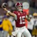Alabama quarterback Ty Simpson (15) throws the ball against LSU.