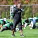 Jets head coach Aaron Glenn looks on during practice in Florham Park, NJ.