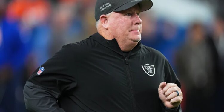 Las Vegas Raiders offensive coordinator Chip Kelly before an NFL football game.