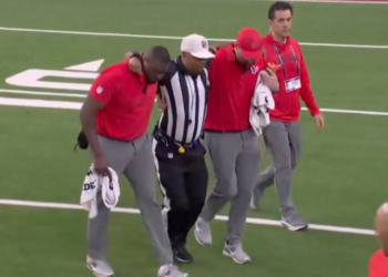 Referee Adrian Hill exited Thursday night's game with an injury.