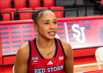 Daniela Abies speaks at media day in Carnesecca Arena, Thursday, Oct. 16, 2025.