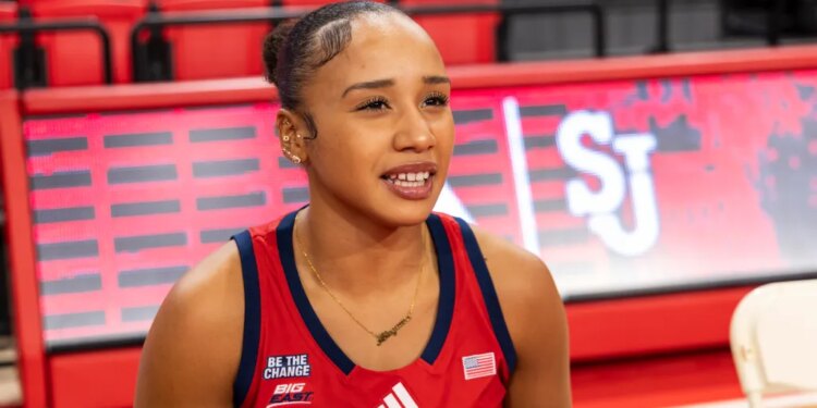 Daniela Abies speaks at media day in Carnesecca Arena, Thursday, Oct. 16, 2025.