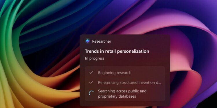 Screenshot of upcoming Windows feature, an Agentic AI called Researcher, pulling up results for something called Trends in retail personalization.