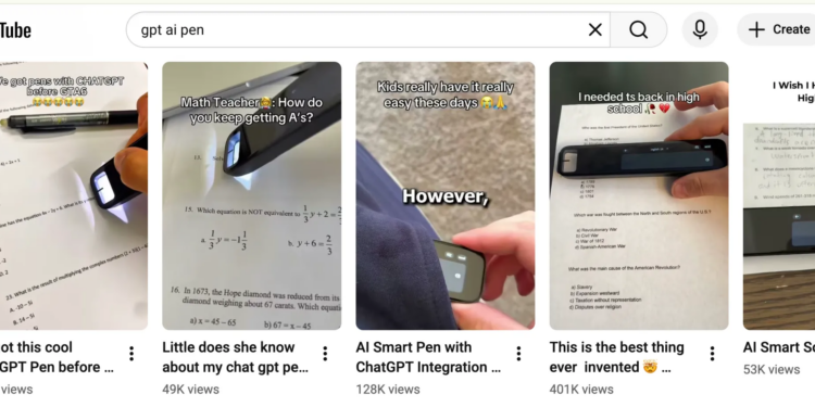 Stills of videos showing a pen-like gadget on paper tests.