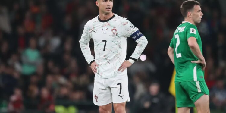 Cristiano Ronaldo reacts during a World Cup qualifying match between Ireland and Portugal.
