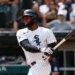 Chicago White Sox center fielder Luis Robert Jr. (88) singles against the Minnesota Twins.