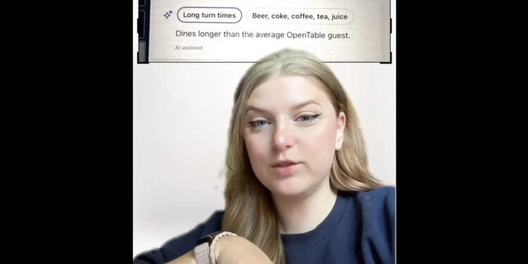 Screenshot of Eating Out Austin video from TikTok showing an OpenTable AI-assisted tag