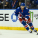 Conor Sheary skates with the puck from behind the net during the Rangers' 3-2 overtime win over the Stars at Madison Square Garden on Dec. 2, 2025.