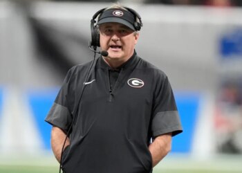 Georgia head coach Kirby Smart on the field.