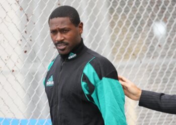 Former NFL star wide receiver Antonio Brown walks after being released from the Turner Guilford Knight Correctional Center, Nov. 13, 2025, in Miami.