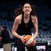 Breanna Stewart of the New York Liberty warms up with a basketball.