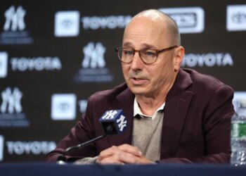 New York Yankees GM Brian Cashman speaking to the media at a press conference held at Yankee Stadium - 
