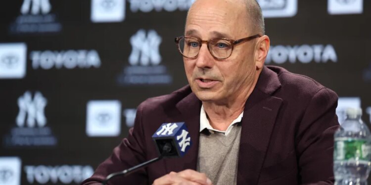 New York Yankees GM Brian Cashman speaking to the media at a press conference held at Yankee Stadium - 
