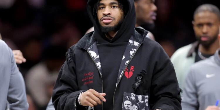 Brooklyn Nets guard Cam Thomas (24) on the court during a timeout.