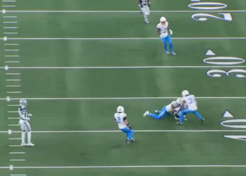 Chargers' Denzel Perryman crashes into Cowboys receiver Ryan Flournoy.