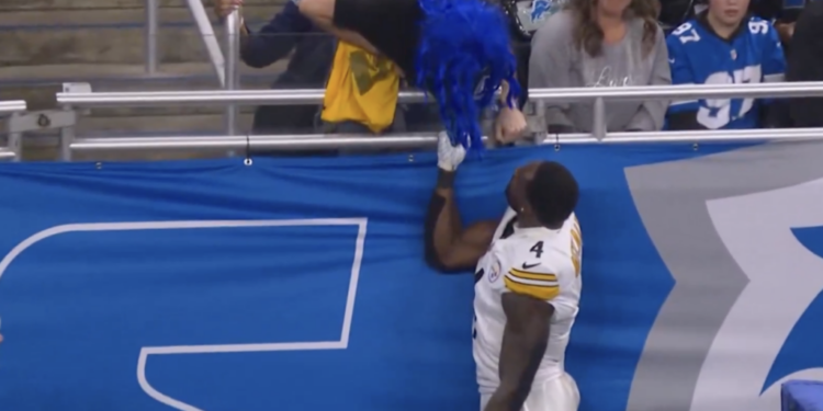DK Metcalf swipes at a Lions fan during Steelers' win on Dec. 21, 2025.