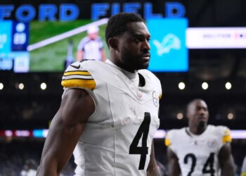 Pittsburgh Steelers' DK Metcalf walks off the field.