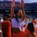 Abella Danger celebrates the Hurricanes' win over Texas A&M in the CFP.
