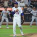 New York Mets pitcher Edwin Díaz (39) reacts to closing the ninth inning when the New York Mets played the Cleveland Guardians Monday, August 4, 2025 at Citi Field in Queens, NY.
