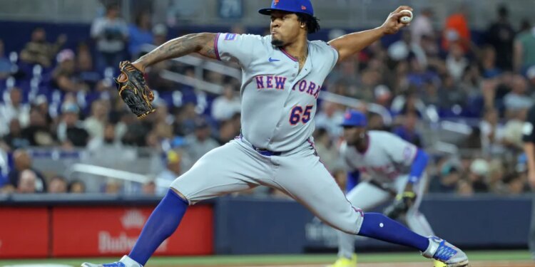 Gregory Soto #65 of the New York Mets throws a pitch during the fifth inning.