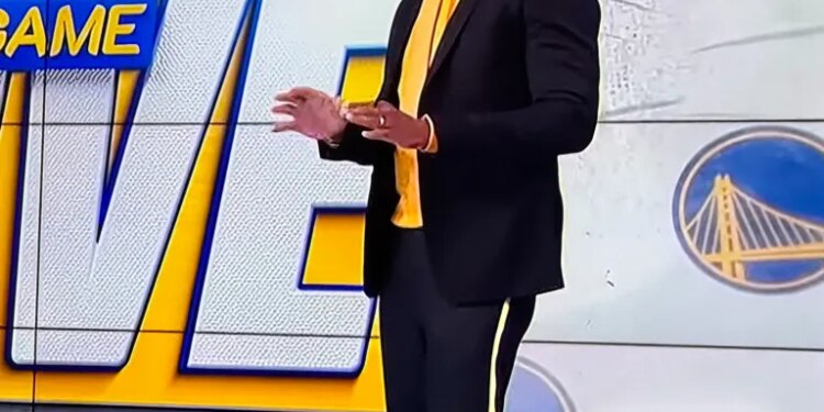 Festus Ezeli standing on a "Postgame Live" set.