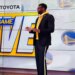 Festus Ezeli standing on a "Postgame Live" set.