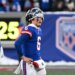 12/14/25 - Quarterback Jaxson Dart #6 of the New York Giants reacts on the field during the fourth quarter of the Giants and Washington Commanders game in East Rutherford, NJ. The Commanders won 29-21.