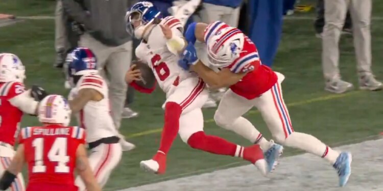 Giants-Patriots scuffle breaks out after Jaxson Dart sent flying