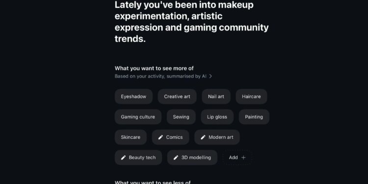 An AI-generated summarization of user interests on Instagram.