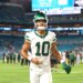 Allen Lazard #10 of the New York Jets walks off the field.
