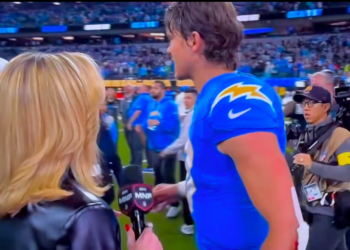 Justin Herbert being interviewed after a game.