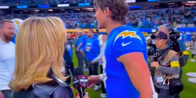 Justin Herbert being interviewed after a game.