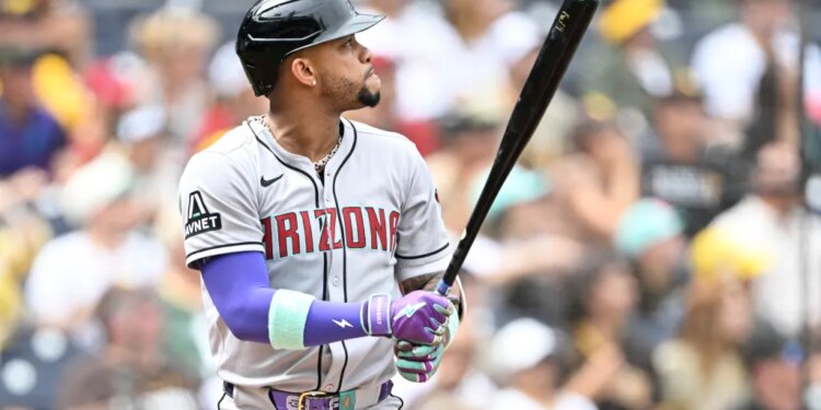 Arizona Diamondbacks second baseman Ketel Marte (4) hits a solo home run during the first inning against the San Diego Padres at Petco Park.